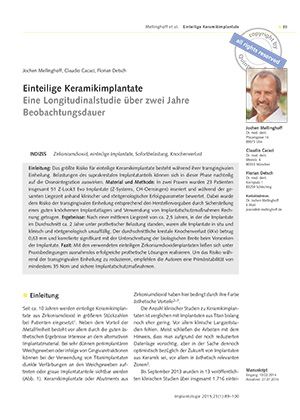 Implantat-Sofortbelastung im Oberkieferfrontzahnbereich