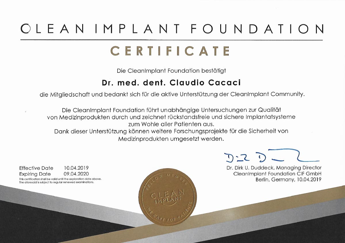 Clean Implant Foundation Urkunde