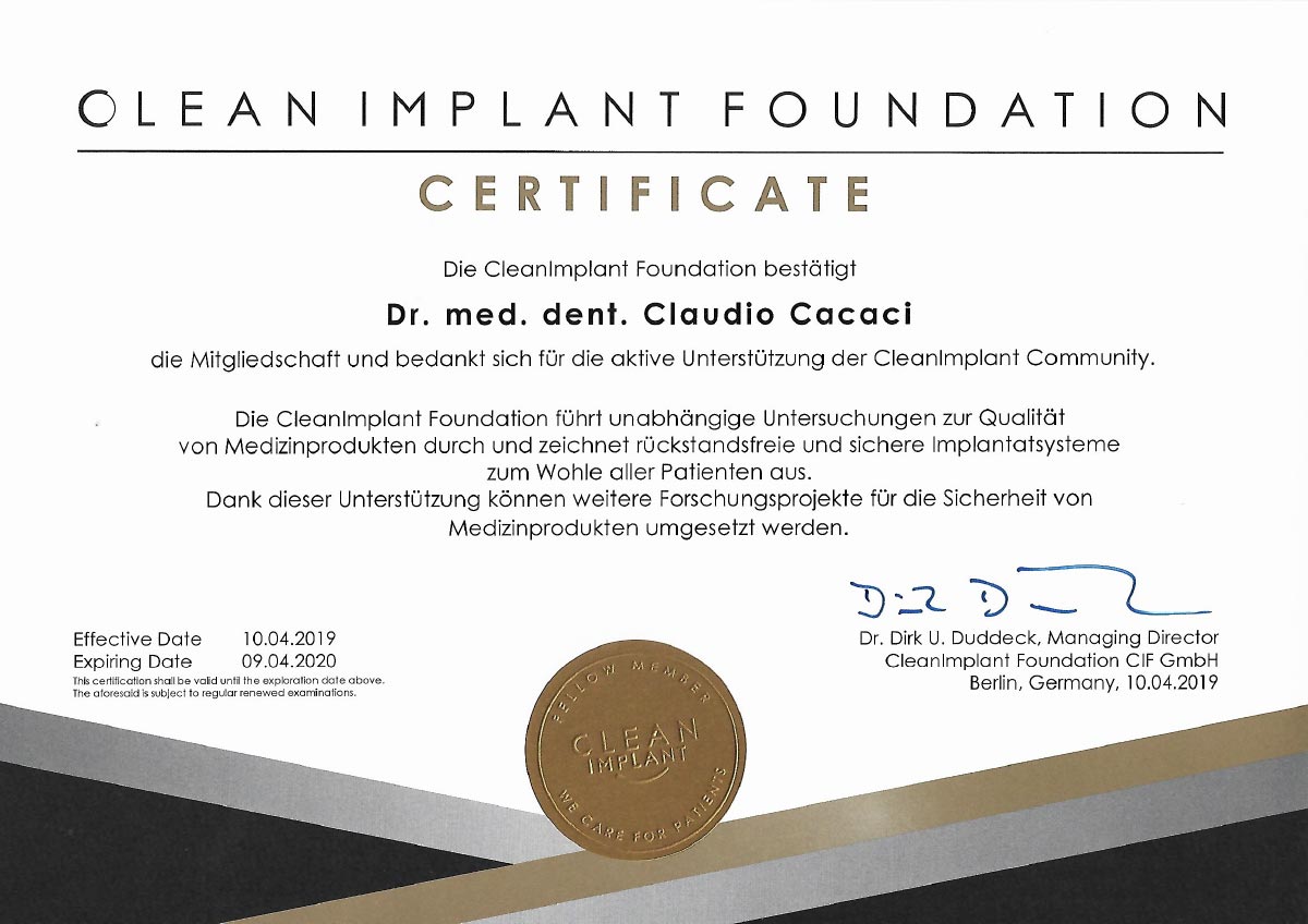 Clean Implant Foundation Urkunde Clean Implant Foundation Urkunde